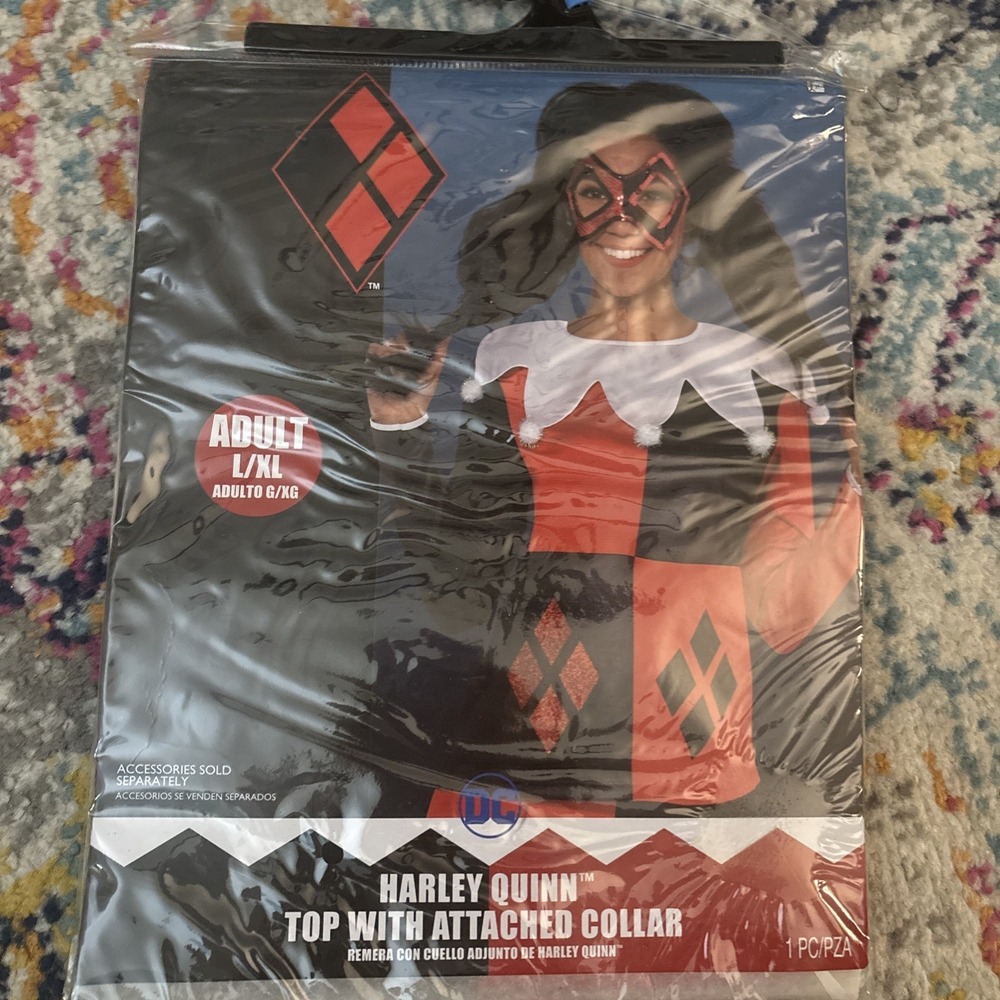 DC Comics Harley Quin Costume Top With Attached Collar Sz L/XL